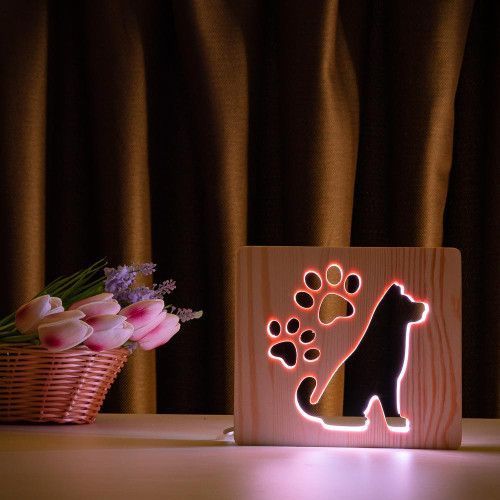 Фото Світильник нічник ArtEco Light з дерева LED "Пес та сліди" з пультом та регулюванням кольору, RGB 1020379,