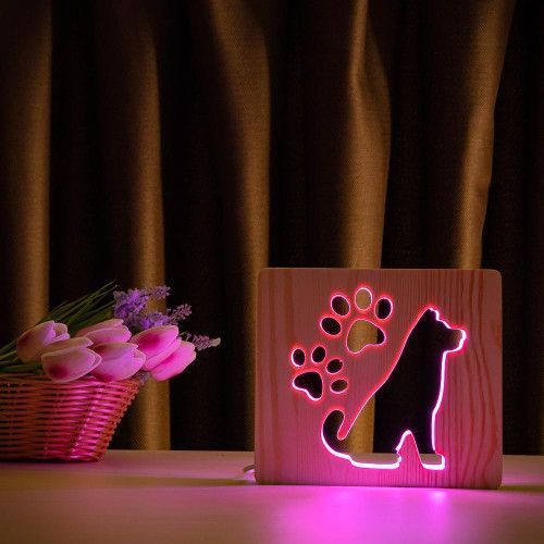 Фото Світильник нічник ArtEco Light з дерева LED "Пес та сліди" з пультом та регулюванням кольору, RGB 1020379,