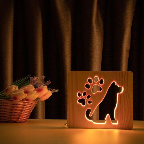 Фото Світильник нічник ArtEco Light з дерева LED "Пес та сліди" з пультом та регулюванням кольору, RGB 1020379,