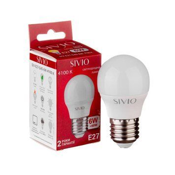 Фото LED лампа Е27 G45 6W нейтральна біла 4100К SIVIO 1012813,