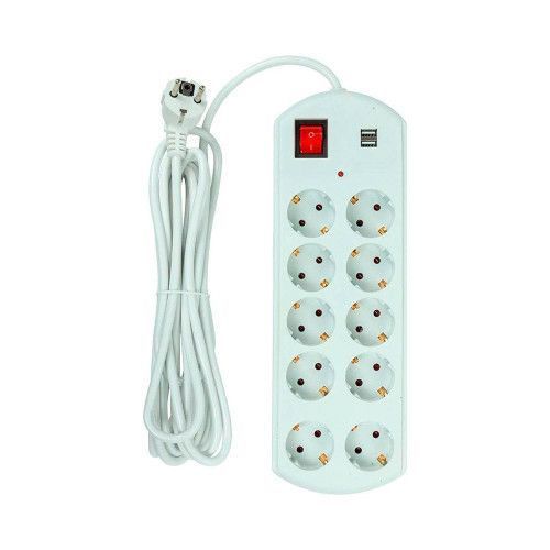 Фото Мережевий фільтр живлення PowerPlant 5м, 10 розеток, USB, євро, 100% мідь (YS-N6065/5) (EX610556) U0835963,