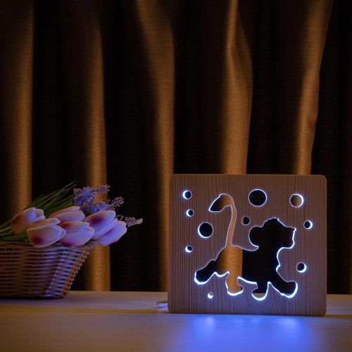 Фото Светильник ночник ArtEco Light с дерева LED "Веселый львенок" с пультом и регулировкой цвета, RGB 1020403,