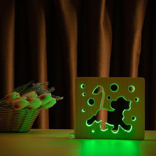 Фото Светильник ночник ArtEco Light с дерева LED "Веселый львенок" с пультом и регулировкой цвета, RGB 1020403,
