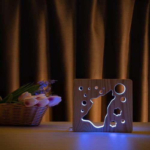 Фото Світильник нічник ArtEco Light з дерева LED "Вовк та місяць" з пультом та регулюванням кольору, RGB 1020407,