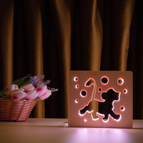 Фото Светильник ночник ArtEco Light с дерева LED "Веселый львенок" с пультом и регулировкой цвета, RGB 1020403,