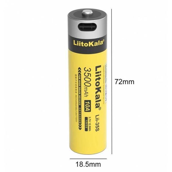 Фото Акумулятор літій-іонний LiitoKala Lii-35S type c 18.5*72mm на 3500мАг Lii-35S type c,
