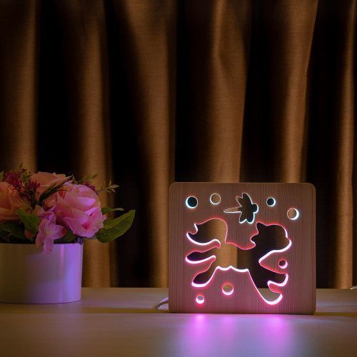 Фото Светильник ночник ArtEco Light с дерева LED "Пони и стрекоза" с пультом и регулировкой цвета, двойной RGB 1020396,