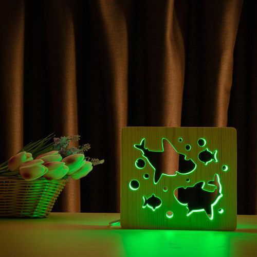 Фото Светильник ночник ArtEco Light с дерева LED "Две акулы и рыбки" с пультом и регулировкой цвета, RGB 1020431,