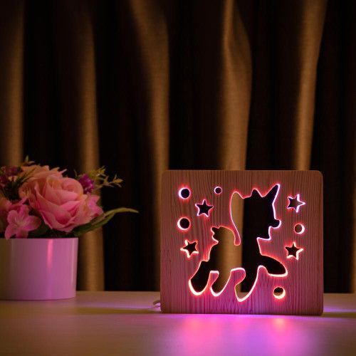 Фото Светильник ночник ArtEco Light с дерева LED "Пони-единорог" с пультом и регулировкой цвета, двойной RGB 1020392,