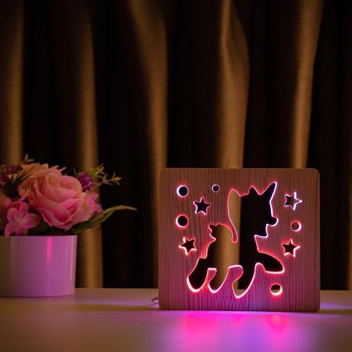 Фото Светильник ночник ArtEco Light с дерева LED "Пони-единорог" с пультом и регулировкой цвета, двойной RGB 1020392,