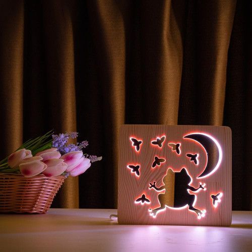 Фото Светильник ночник ArtEco Light с дерева LED "Лягушка и сверчки" с пультом и регулировкой цвета, RGB 1020419,