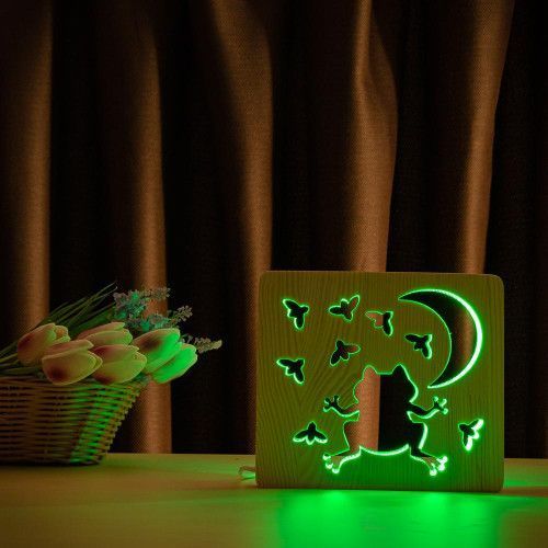 Фото Светильник ночник ArtEco Light с дерева LED "Лягушка и сверчки" с пультом и регулировкой цвета, RGB 1020419,