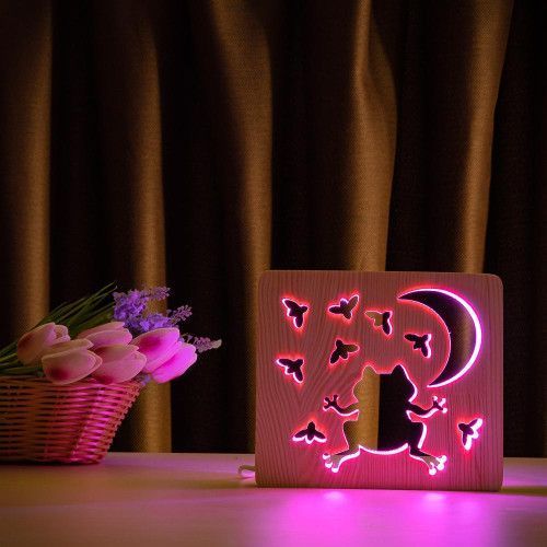 Фото Светильник ночник ArtEco Light с дерева LED "Лягушка и сверчки" с пультом и регулировкой цвета, RGB 1020419,