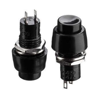 Фото Натискна Кнопка чорна 10мм 2А 250В з фіксацією ON-OFF DS-450 SPST 2pin Daier 1014177,