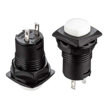 Фото Кнопка нажимная белая 12.7 мм 1.5 А 250В с фиксацией ON-OFF DS-226 SPST 2pin Daier 1014151,