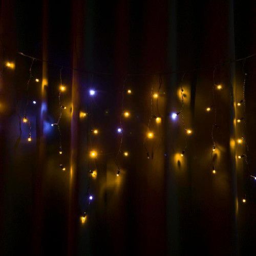 Фото Гирлянда уличная STARLIGHT бахрома желтый/белый Flash 75LED IP44 черный 2x0,7м 57265,