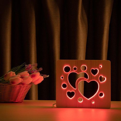 Фото Світильник нічник ArtEco Light з дерева LED "Сердечка" з пультом та регулюванням кольору, RGB 1020455,