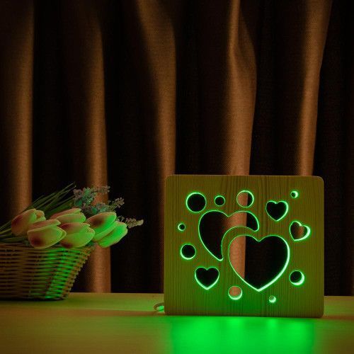Фото Світильник нічник ArtEco Light з дерева LED "Сердечка" з пультом та регулюванням кольору, RGB 1020455,