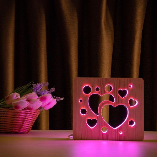 Фото Світильник нічник ArtEco Light з дерева LED "Сердечка" з пультом та регулюванням кольору, RGB 1020455,