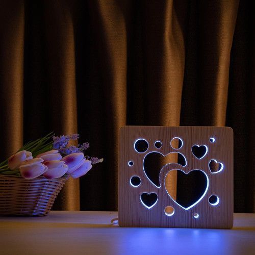 Фото Світильник нічник ArtEco Light з дерева LED "Сердечка" з пультом та регулюванням кольору, RGB 1020455,