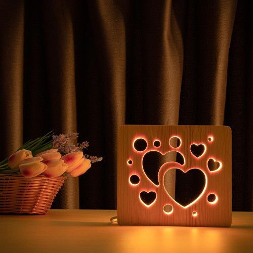 Фото Світильник нічник ArtEco Light з дерева LED "Сердечка" з пультом та регулюванням кольору, RGB 1020455,