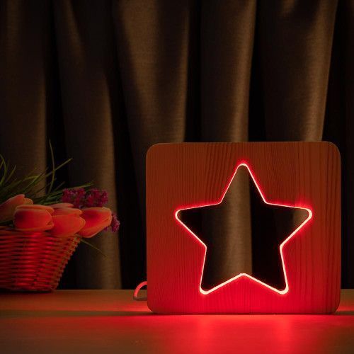 Фото Світильник нічник ArtEco Light з дерева LED "Зірка" з пультом та регулюванням кольору, RGB 1021473,