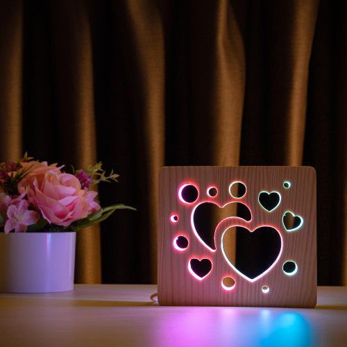 Фото Светильник ночник ArtEco Light с дерева LED "Сердечко" с пультом и регулировкой цвета, двойной RGB 1020456,