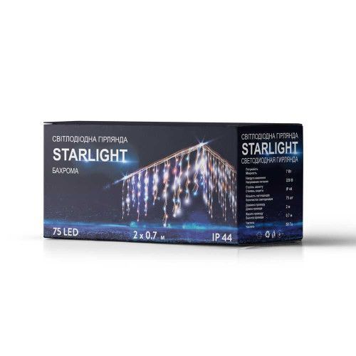 Фото Гірлянда вулична STARLIGHT бахрома теплий-білий 75LED IP44 чорний 2x0,7м 57271,