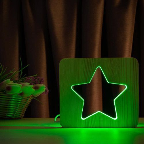 Фото Світильник нічник ArtEco Light з дерева LED "Зірка" з пультом та регулюванням кольору, RGB 1021473,