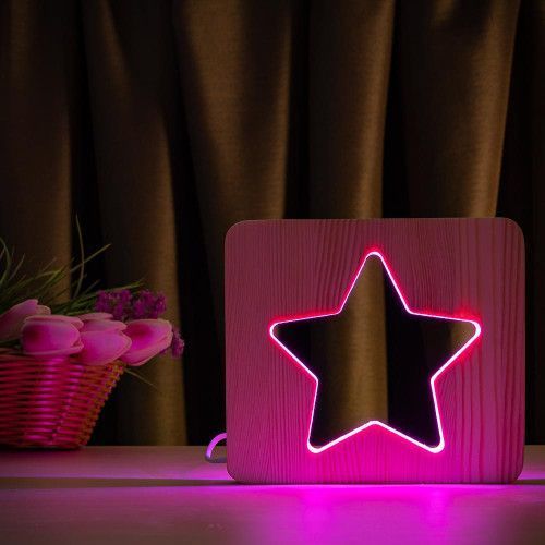 Фото Світильник нічник ArtEco Light з дерева LED "Зірка" з пультом та регулюванням кольору, RGB 1021473,