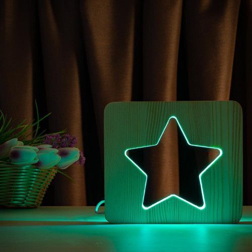 Фото Світильник нічник ArtEco Light з дерева LED "Зірка" з пультом та регулюванням кольору, RGB 1021473,