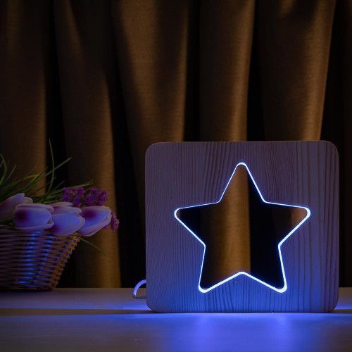 Фото Світильник нічник ArtEco Light з дерева LED "Зірка" з пультом та регулюванням кольору, RGB 1021473,