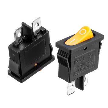 Фото Кнопка переключатель желтая 6А 250B (2pin) ON-OFF KCD1-101-12 1015607,