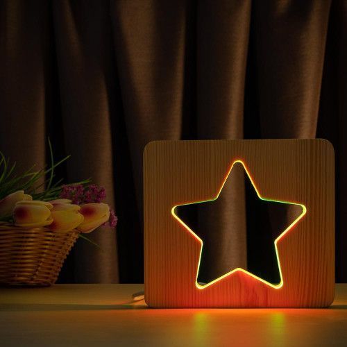 Фото Світильник нічник ArtEco Light з дерева LED "Зірка" з пультом та регулюванням кольору, подвійний RGB 1021474,