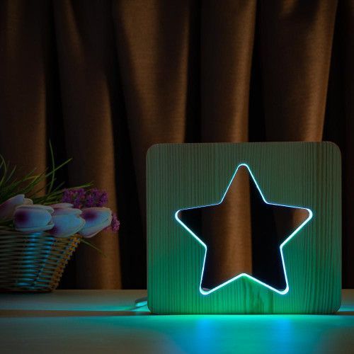 Фото Світильник нічник ArtEco Light з дерева LED "Зірка" з пультом та регулюванням кольору, подвійний RGB 1021474,