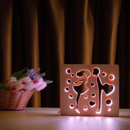 Фото Світильник нічник ArtEco Light з дерева LED "Закохана пара" з пультом та регулюванням кольору, RGB 1020447,