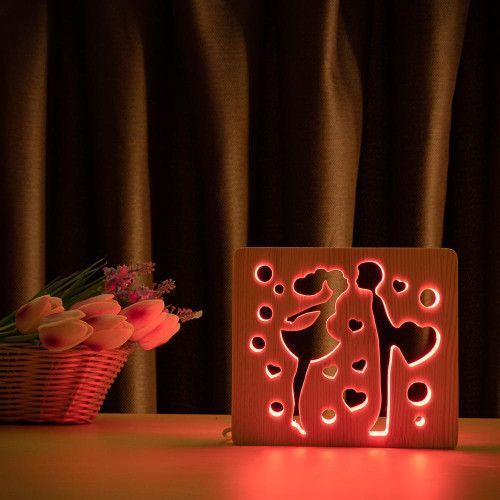 Фото Світильник нічник ArtEco Light з дерева LED "Закохана пара" з пультом та регулюванням кольору, RGB 1020447,