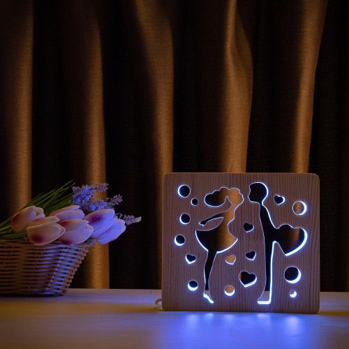 Фото Світильник нічник ArtEco Light з дерева LED "Закохана пара" з пультом та регулюванням кольору, RGB 1020447,