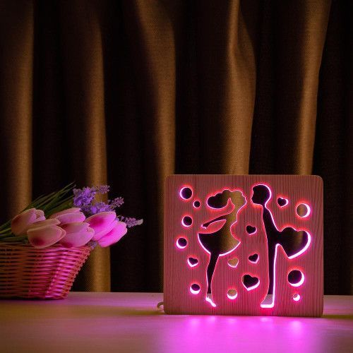 Фото Світильник нічник ArtEco Light з дерева LED "Закохана пара" з пультом та регулюванням кольору, RGB 1020447,