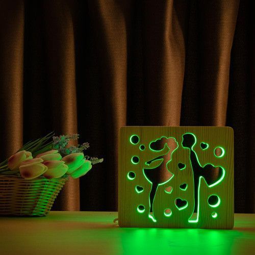 Фото Світильник нічник ArtEco Light з дерева LED "Закохана пара" з пультом та регулюванням кольору, RGB 1020447,