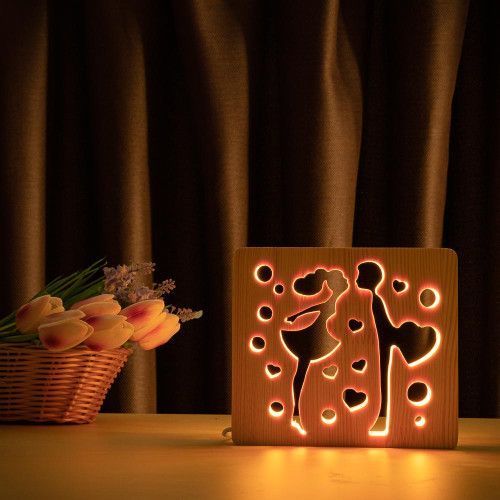 Фото Світильник нічник ArtEco Light з дерева LED "Закохана пара" з пультом та регулюванням кольору, RGB 1020447,