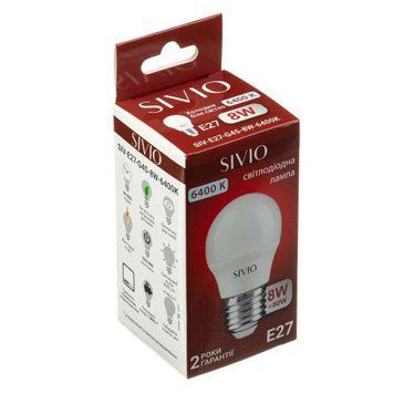 Фото LED лампа Е27 G45 8W холодная белая 6400К SIVIO 1022687,