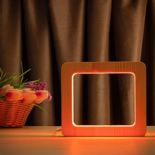 Фото Светильник ночника ArtEco Light с дерева LED "Квадрат" с пультом и регулировкой цвета, RGB 1021448,
