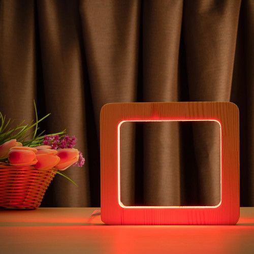 Фото Светильник ночника ArtEco Light с дерева LED "Квадрат" с пультом и регулировкой цвета, RGB 1021448,