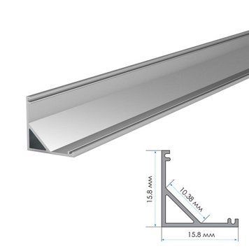 Фото LED профіль кутовий ЛПК анодований (15х7мм) 2м з розсіювачем у комплекті 1018266,