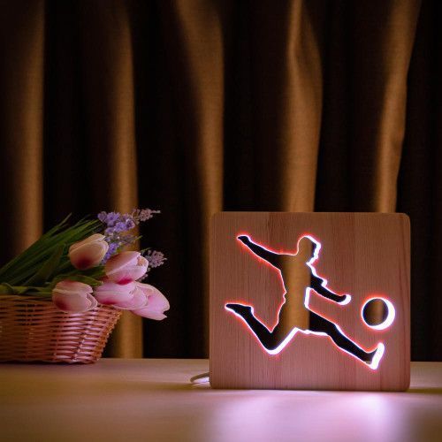 Фото Світильник нічник ArtEco Light з дерева LED "Футболіст з м'ячем" з пультом та регулюванням кольору, RGB 1020463,