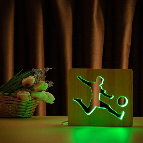 Фото Світильник нічник ArtEco Light з дерева LED "Футболіст з м'ячем" з пультом та регулюванням кольору, RGB 1020463,