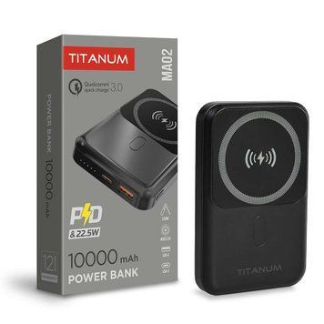 Фото Повербанк з бездротовою зарядкою 10000mAh TITANUM MA02 22.5W Black 28286,