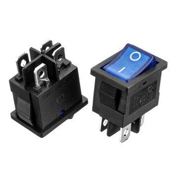 Фото Кнопка переключатель синяя 13x10.2мм 6А 250В ON-OFF KCD1-201N-4 4pin Daier 1015679,