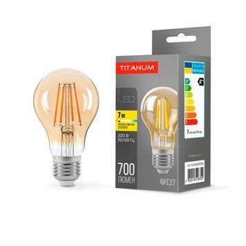 Фото LED лампа TITANUM Filament A60 7W E27 2200K бронза 25521,